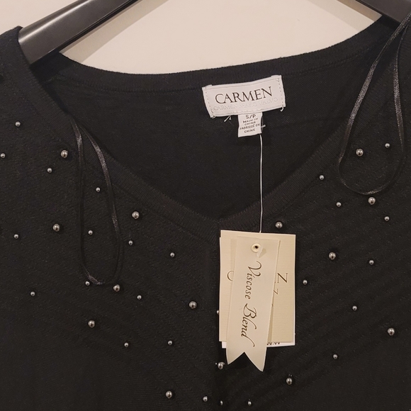 CARMEN MARC VALVO studded top, Black, s/p - Picture 2 of 6